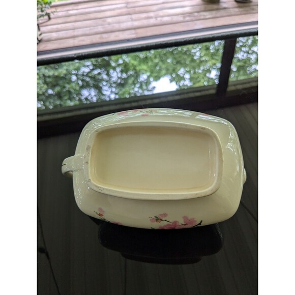 Vintage Canarytone Gravy Boat Cherry Blossoms Unmarked Silver Trim Porcelain - Picture 10 of 14